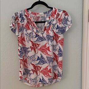 LOFT Vibrant Red and Blue Blouse